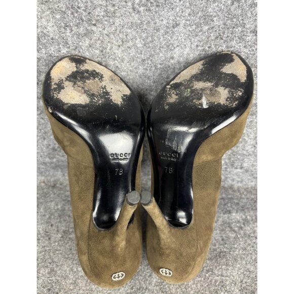 Gucci Shoes Womens Size 7 Brown Suede Peep Toe Stiletto Pumps Made in Italy - Picture 8 of 8